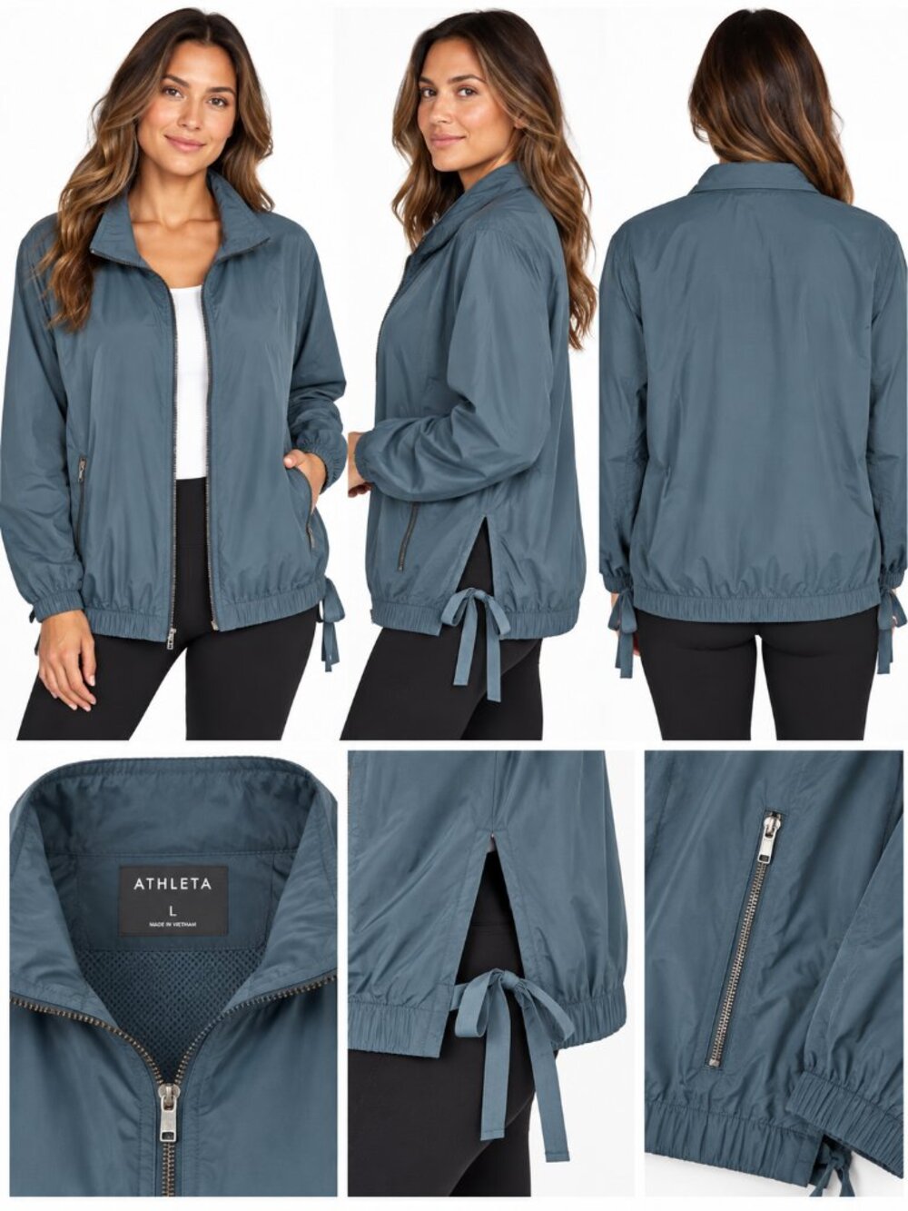 Athleta Aqua Mesh Lined Utility Windbreaker Jacket Side Tie Sz L Sporty